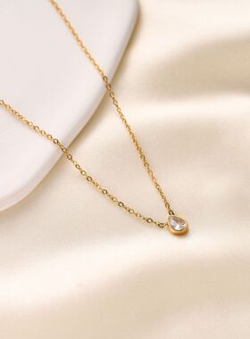 【新品冲量·特价】【Vintage·古著】18k金小水滴项链镶钻锁骨链