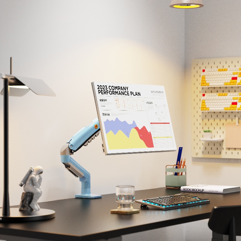 NBF80电脑显示器支架机械臂升降悬臂屏幕增高旋转架黄彩色17-30寸 - 图1