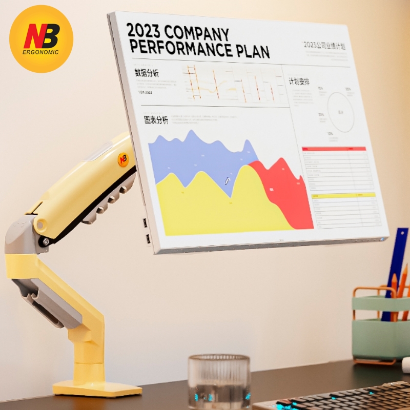 NBF80电脑显示器支架机械臂升降悬臂屏幕增高旋转架黄彩色17-30寸 - 图3