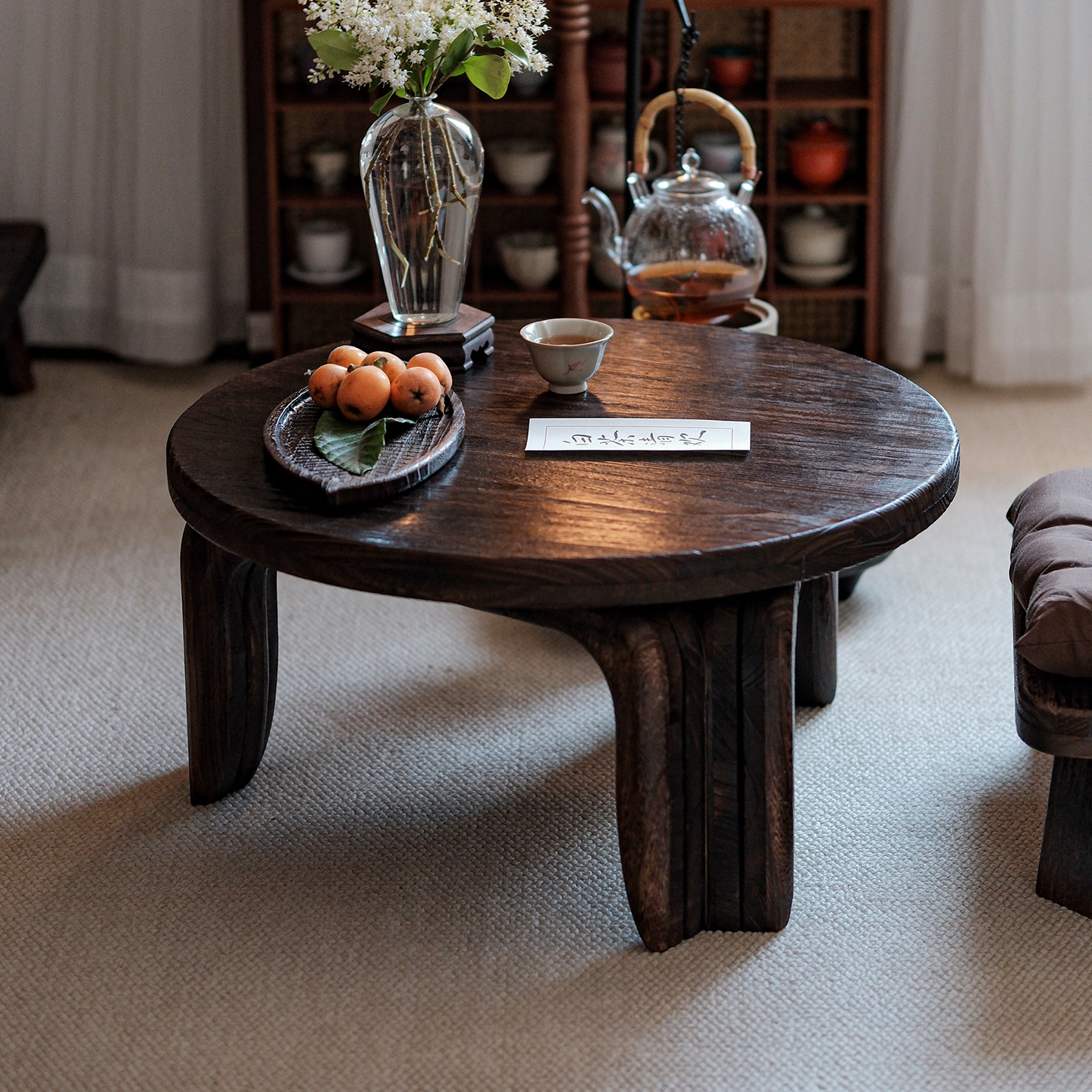 实木飘窗桌子阳台矮桌禅意民宿小炕桌地台中式复古圆桌榻榻米茶几 - 图1