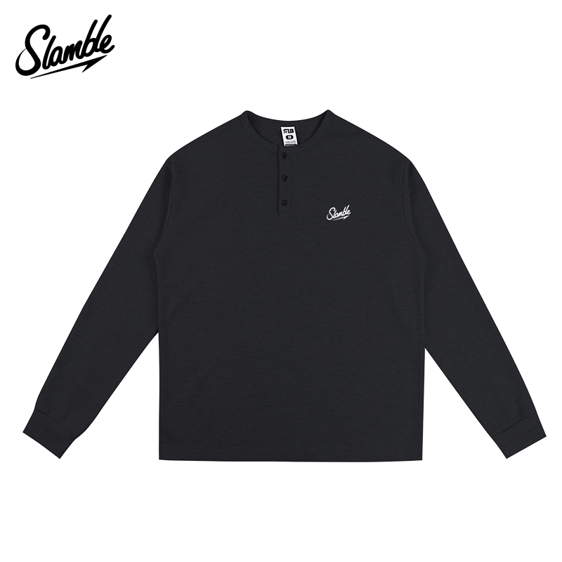 SLAMBLE秋季新款华夫格亨利领休闲运动男女长袖T恤套头上衣美式,淘宝优惠券,粉丝福利购,淘宝优惠卷