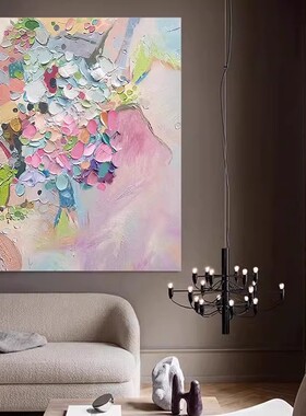 厚肌理抽象色块手绘油画客厅玄关装饰画立体画多巴胺大尺寸挂画