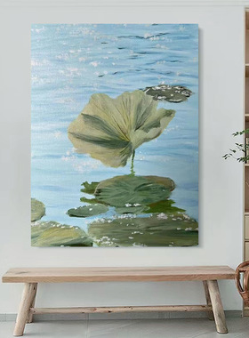 现代简约客厅手绘油画抽象高洁荷叶肌理画入户玄关走廊绿植装饰画