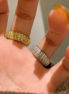 纯银中古风镶嵌满钻圆弧排指女