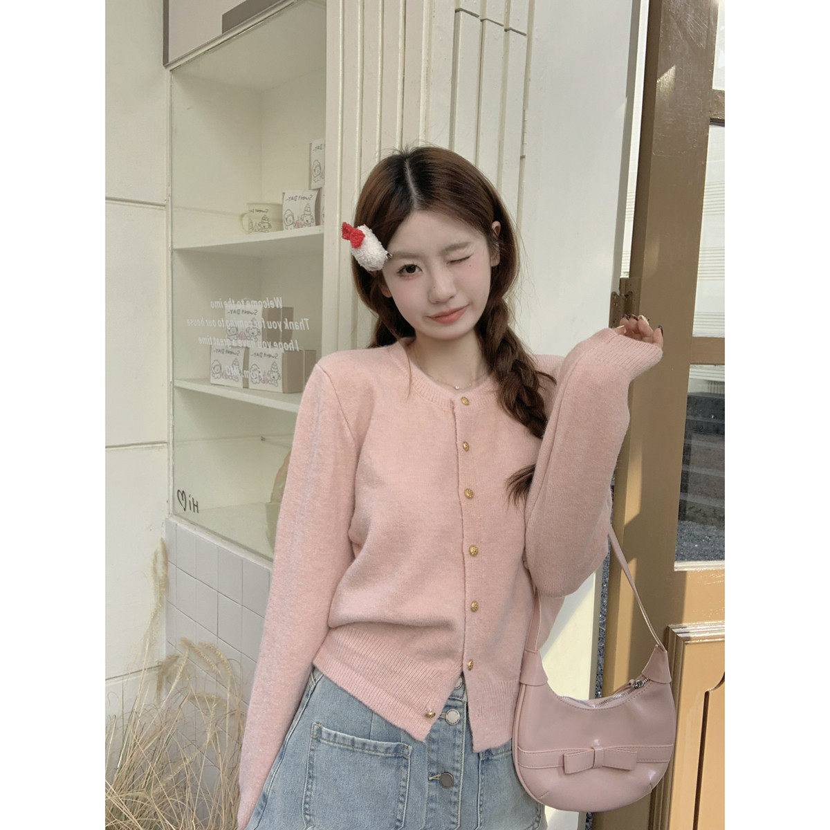 春季2025新款韩版圆领甜美钮扣开 衫外套针织打底衫长袖上衣女毛,淘宝优惠券,粉丝福利购,淘宝优惠卷