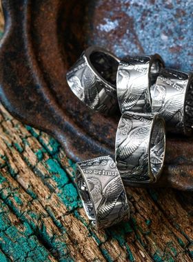 大拙手职人改制NW拼接美国摩根银币戒指纯银复古男潮硬币手工银饰