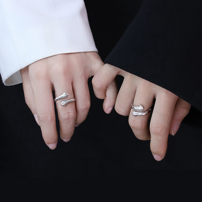 和猫纯银男女素戒设计情侣调节对戒 和猫戒指/指环