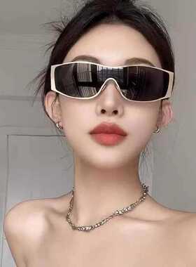 欧美机车风金属连体式发箍墨镜女方圆脸显瘦高级感太阳眼镜无LOGO