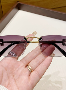 跨境新款太阳镜女防紫外线MIU小方形无框切边金属墨镜ins网红同款