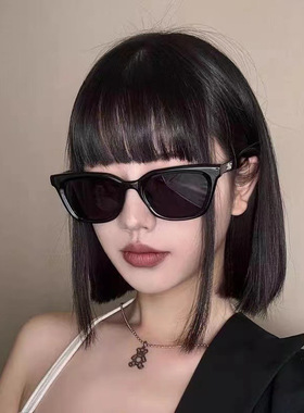 2023新款gm方形小脸墨镜hue男女同款猫眼太阳镜黑色时尚防紫外线