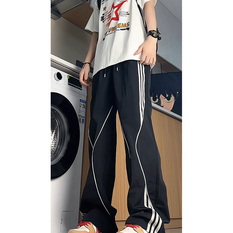 加长工装裤男美式复古条纹运动裤潮牌190高个子直筒裤宽松休闲裤,淘宝优惠券,粉丝福利购,淘宝优惠卷