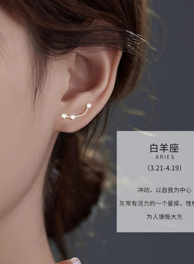 999纯银星座耳钉女亲肤舒适
