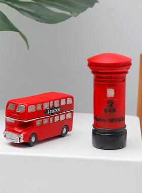 。创意复古英伦风邮筒装饰摆件 迷你红色电话亭树脂工艺品家用用