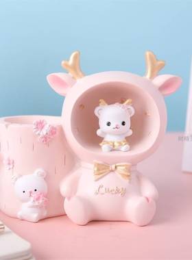 创意精致可爱小鹿笔筒收纳盒树脂