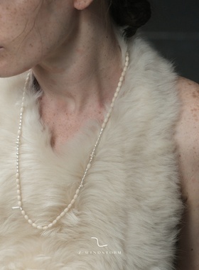 简约小众|白化石纯银串珠长项链