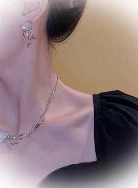 水母项链耳钉S925银原创小众