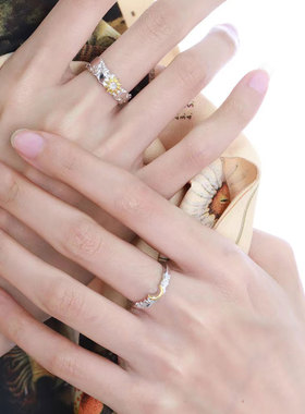 Moon原创纯银日月星月情侣戒指