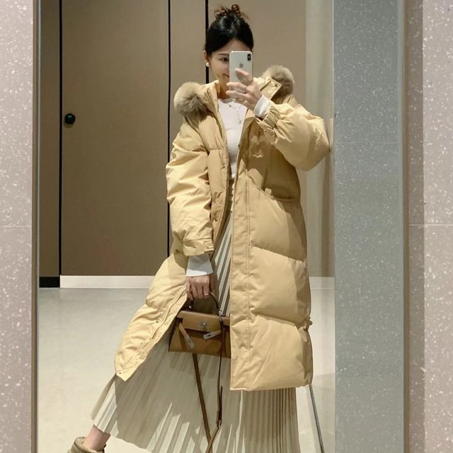 Champsong large-wool neck buckle mid-length down cotton jacket