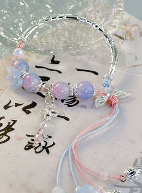 新中式串珠紫烟雨铃兰花手链女小众设计古风清冷高级感百搭手链