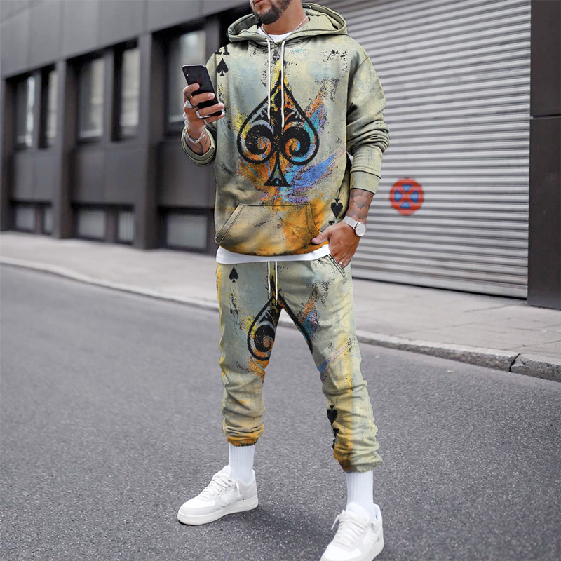 Fashion printed hooded sweater suit for men印花连帽卫衣套装-图1