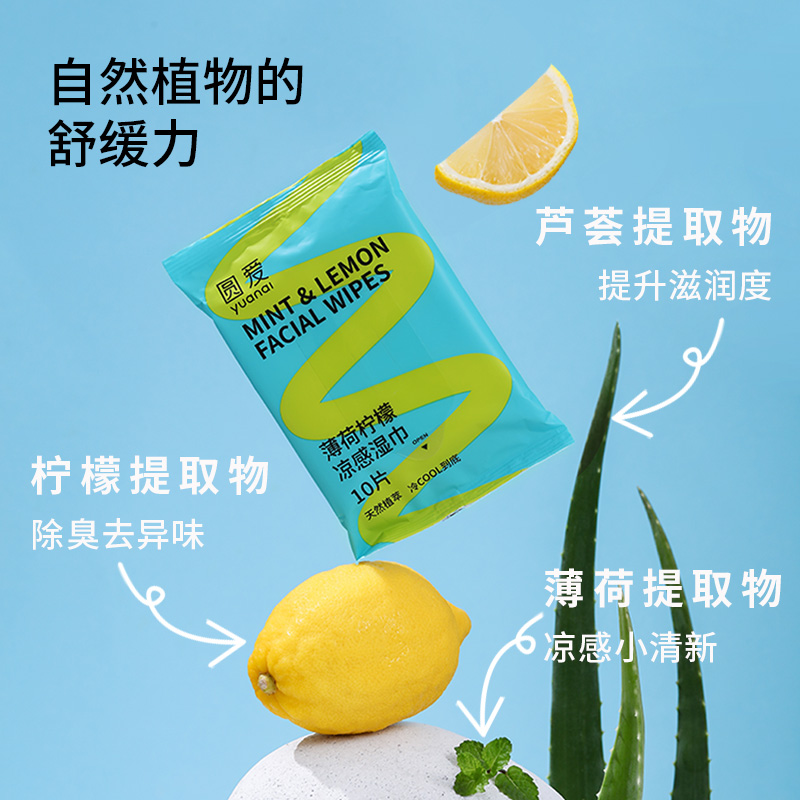 圓愛便攜薄荷涼感濕巾檸檬味提神醒腦生日禮物送男朋友老公濕紙巾_圓愛家居旗艦店_洗護清潔劑/衛生巾/紙/香薰