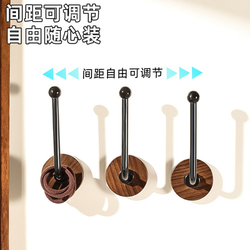 中古风木纹发圈收纳L型挂钩吸盘壁挂式头箍头绳发箍收纳好物收纳 - 图1