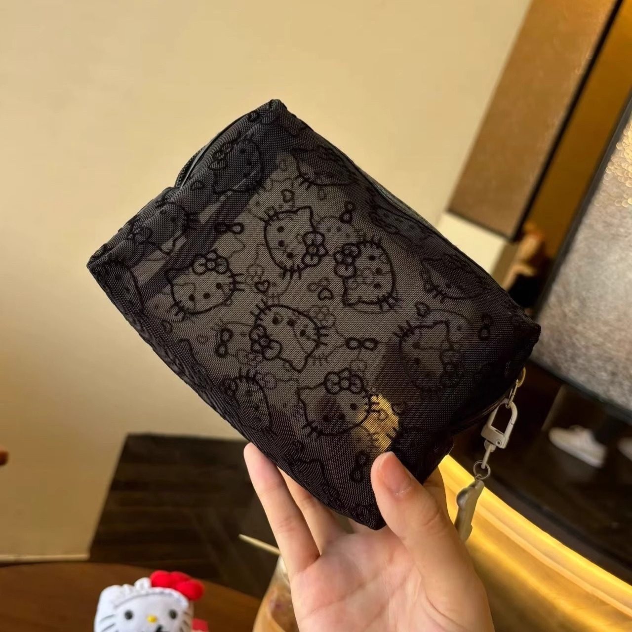 可爱kitty网纱补妆包日用便携外出数据线杂物收纳包便携小手拿包,淘宝优惠券,粉丝福利购,淘宝优惠卷