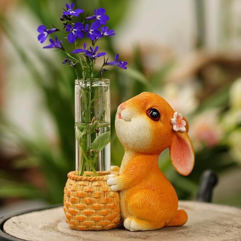 可爱兔子玻璃试管水培花瓶干花装饰花器办公室客厅书桌面花插摆件-图2