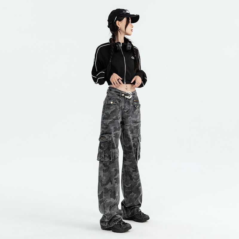 kro美式迷彩工装裤女2023新款长裤 KRO牛仔裤