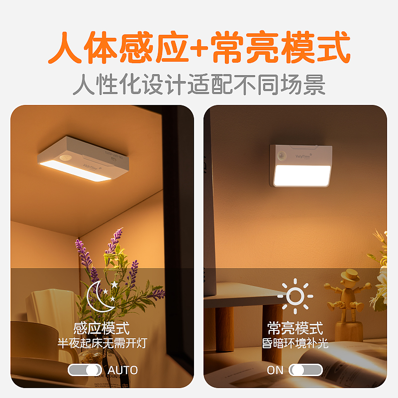起夜间人体自动感应灯人来即亮卧室床头充电智能小夜灯地脚入户门