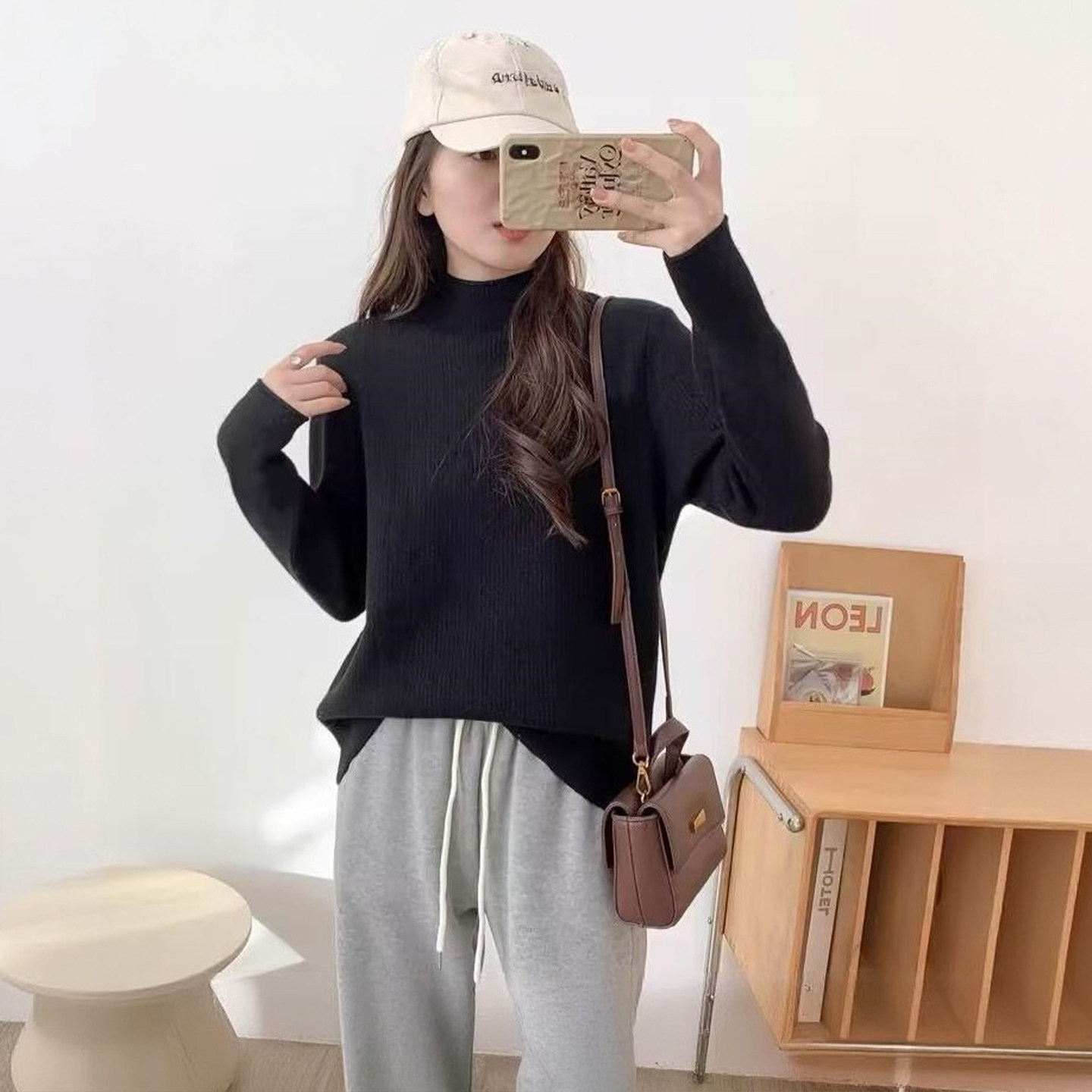 特大码胖mm杏色慵懒风半高领针织衫女秋冬新款宽松显瘦打底衫毛衣,淘宝优惠券,粉丝福利购,淘宝优惠卷