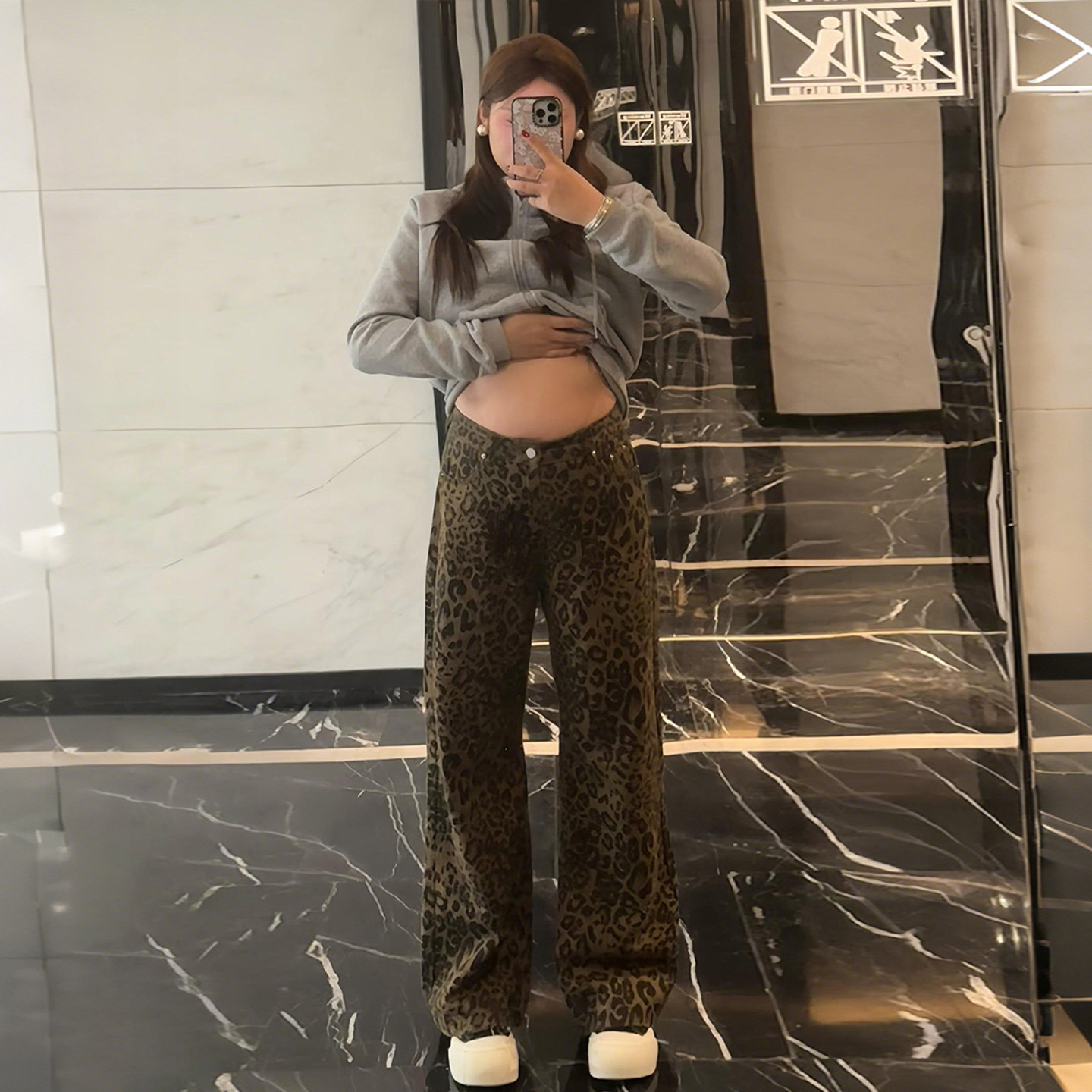 300斤特大码女装美式豹纹阔腿牛仔裤女胖mm梨型身材显瘦直筒裤子,淘宝优惠券,粉丝福利购,淘宝优惠卷