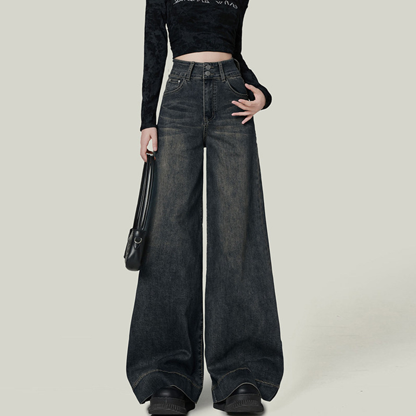 300斤大码女装韩版怀旧蓝牛仔裤女冬季胖mm高腰宽松垂感阔腿裤子,淘宝优惠券,粉丝福利购,淘宝优惠卷