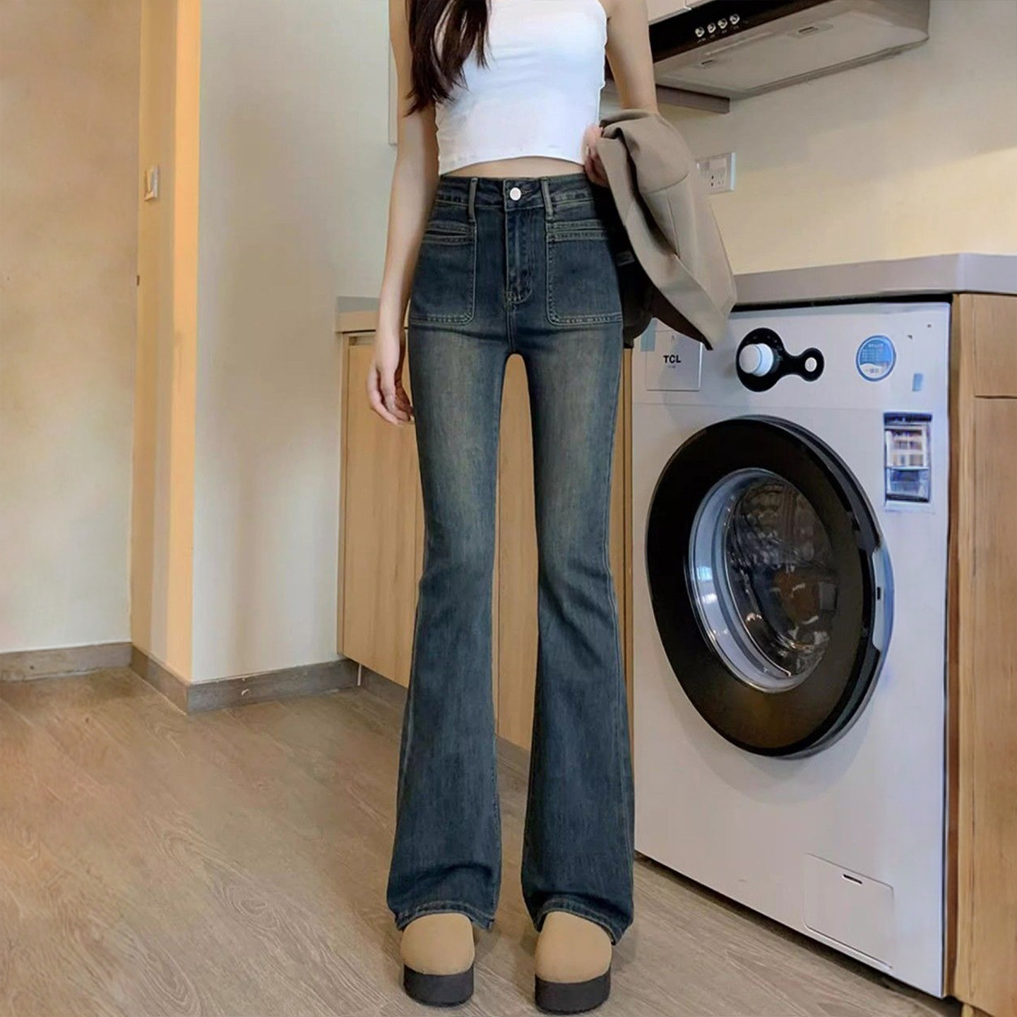 特大码女装胖mm复古蓝高腰微喇牛仔裤女梨型身材显瘦弹力喇叭裤子,淘宝优惠券,粉丝福利购,淘宝优惠卷