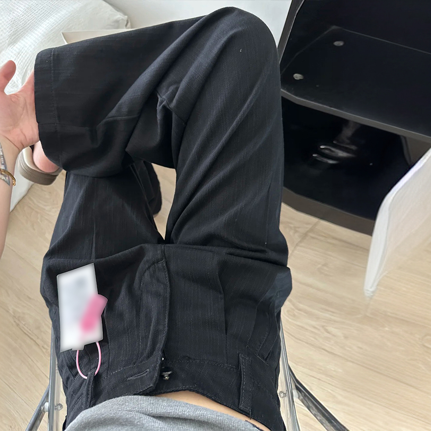 300斤特大码胖mm黑色高腰显瘦直筒牛仔裤女简约百搭高级感长裤子 - 图2