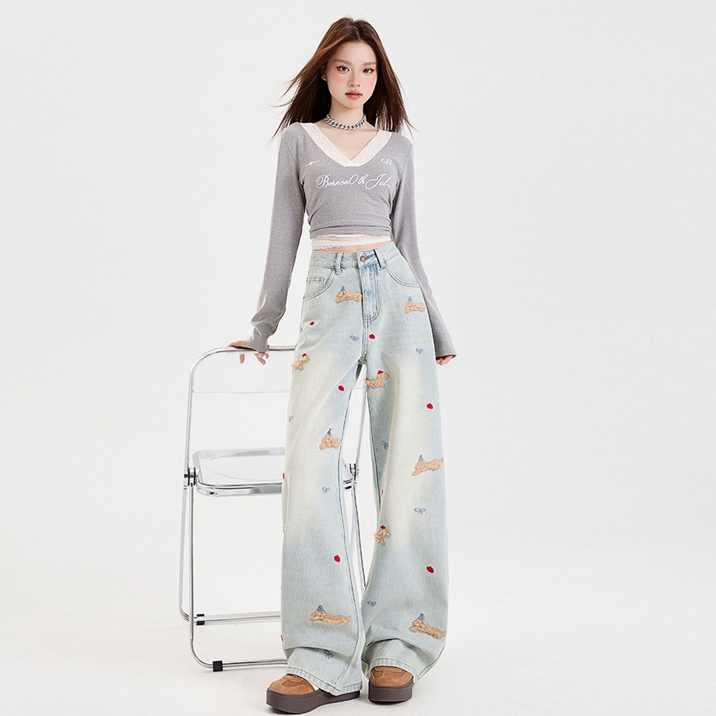 大码女装蓝色小狗刺绣保暖牛仔裤女胖mm学生显瘦加绒加厚直筒长裤,淘宝优惠券,粉丝福利购,淘宝优惠卷