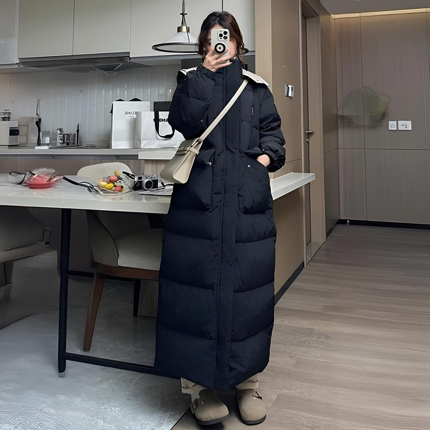 300斤特大码黑色高级感连帽长款棉服女胖mm宽松慵懒风面包服上衣,淘宝优惠券,粉丝福利购,淘宝优惠卷