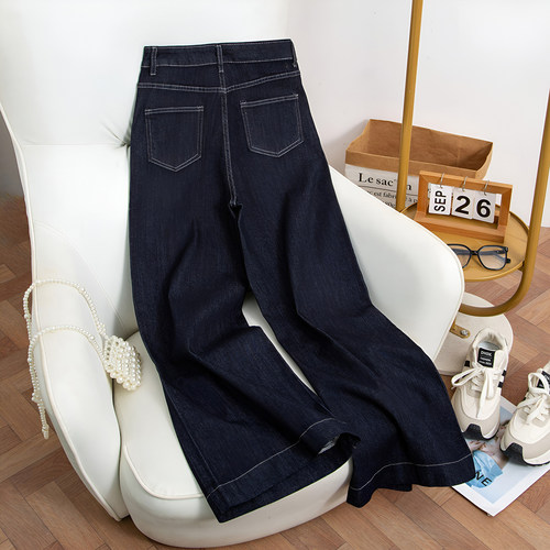 胖mm大码女装高腰显瘦牛仔裤女冬季新款蓝色加绒加厚宽松阔腿裤子 - 图2