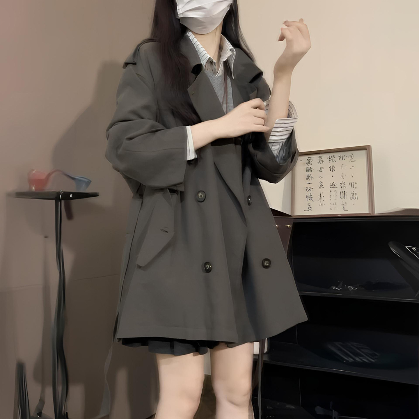 大码女装胖mm灰咖色小众设计感风衣外套女英伦风遮肉显瘦休闲大衣,淘宝优惠券,粉丝福利购,淘宝优惠卷