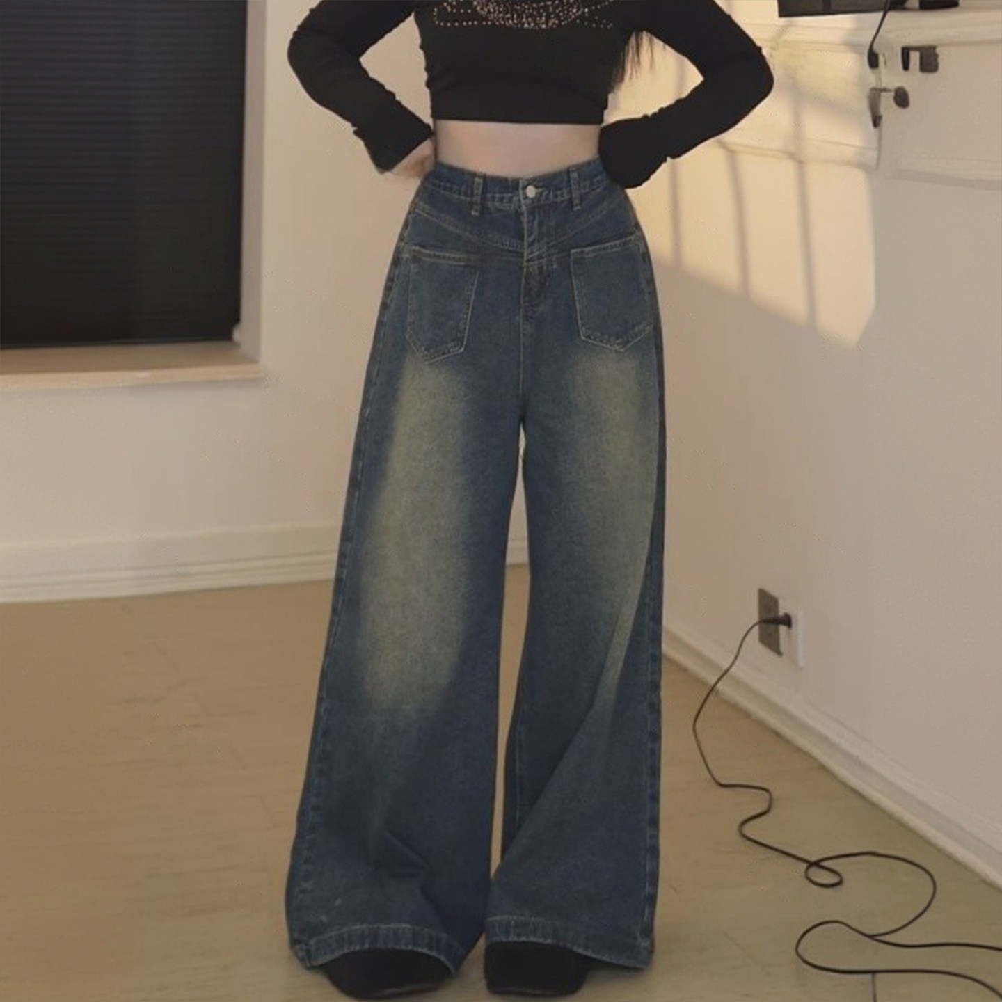 大码女装复古水洗做旧直筒牛仔裤女胖mm高腰宽松不贴腿阔腿长裤子,淘宝优惠券,粉丝福利购,淘宝优惠卷