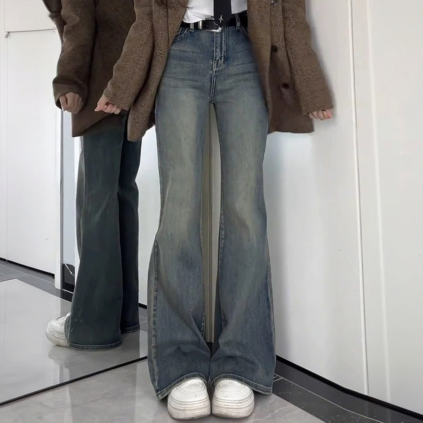 大码女装胖mm梨型身材显瘦微喇牛仔裤女新款高腰弹力设计喇叭裤子,淘宝优惠券,粉丝福利购,淘宝优惠卷