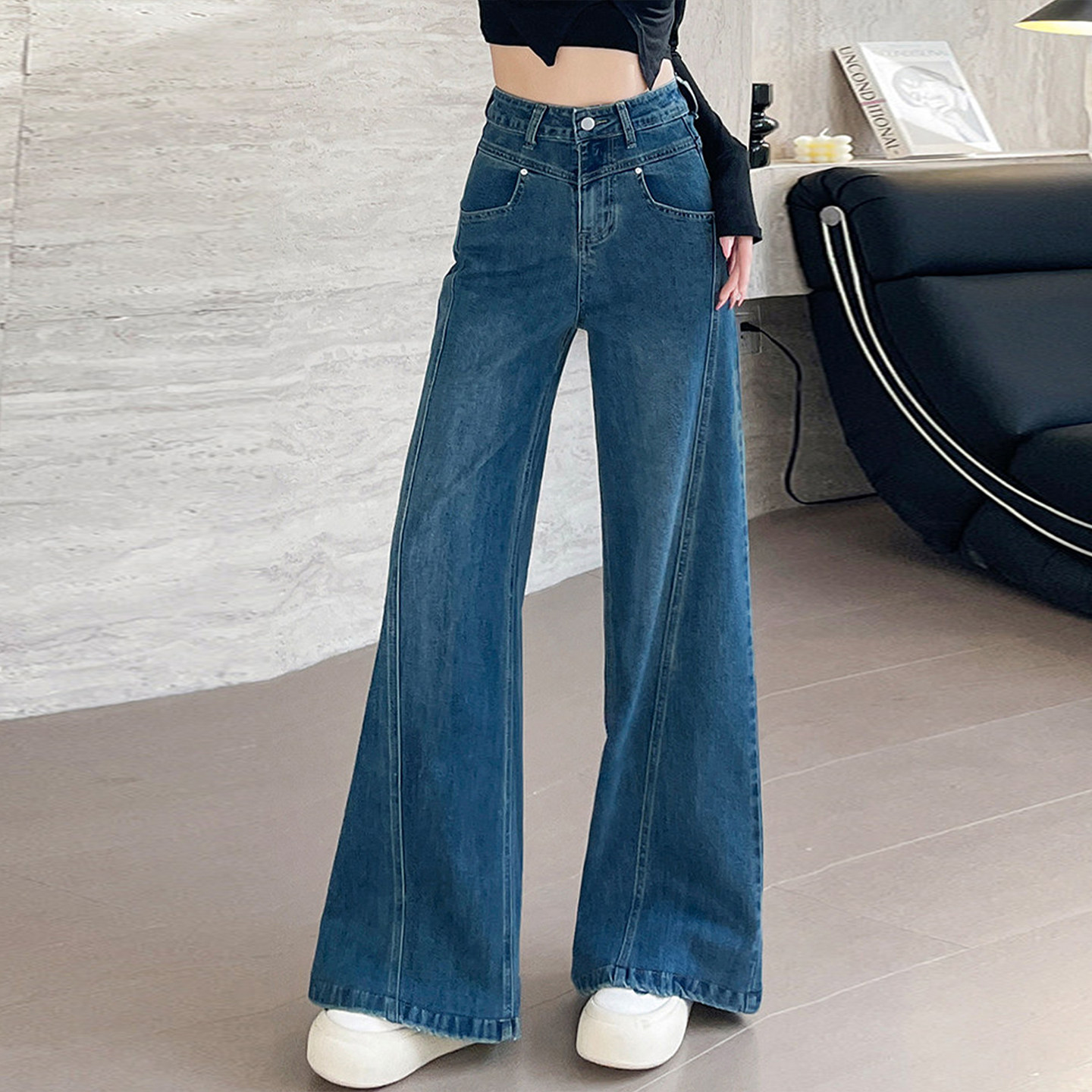 300斤大码胖mm巨好看裤子显瘦牛仔裤女复古高街设计感拼接阔腿裤,淘宝优惠券,粉丝福利购,淘宝优惠卷