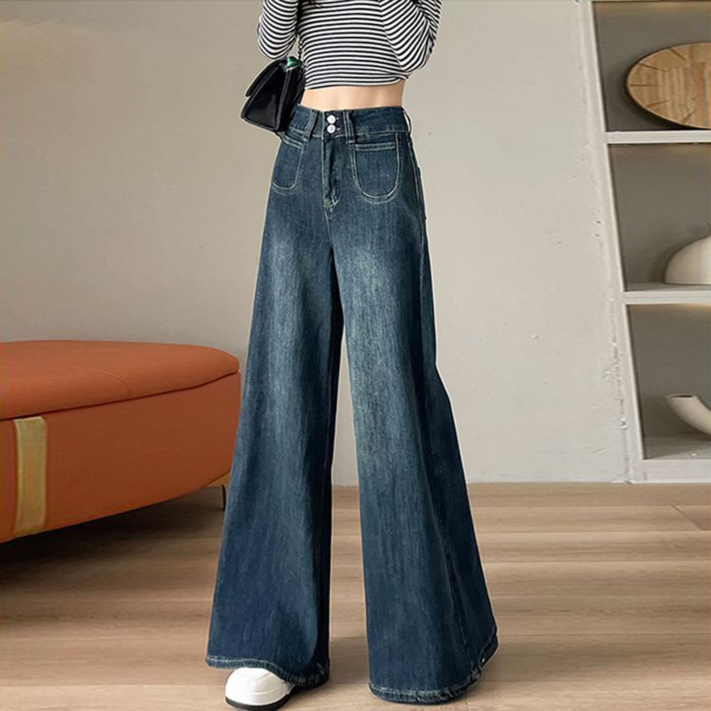 300斤大码女装韩系学院风蓝色牛仔裤女胖mm高级感弹力微喇长裤子,淘宝优惠券,粉丝福利购,淘宝优惠卷