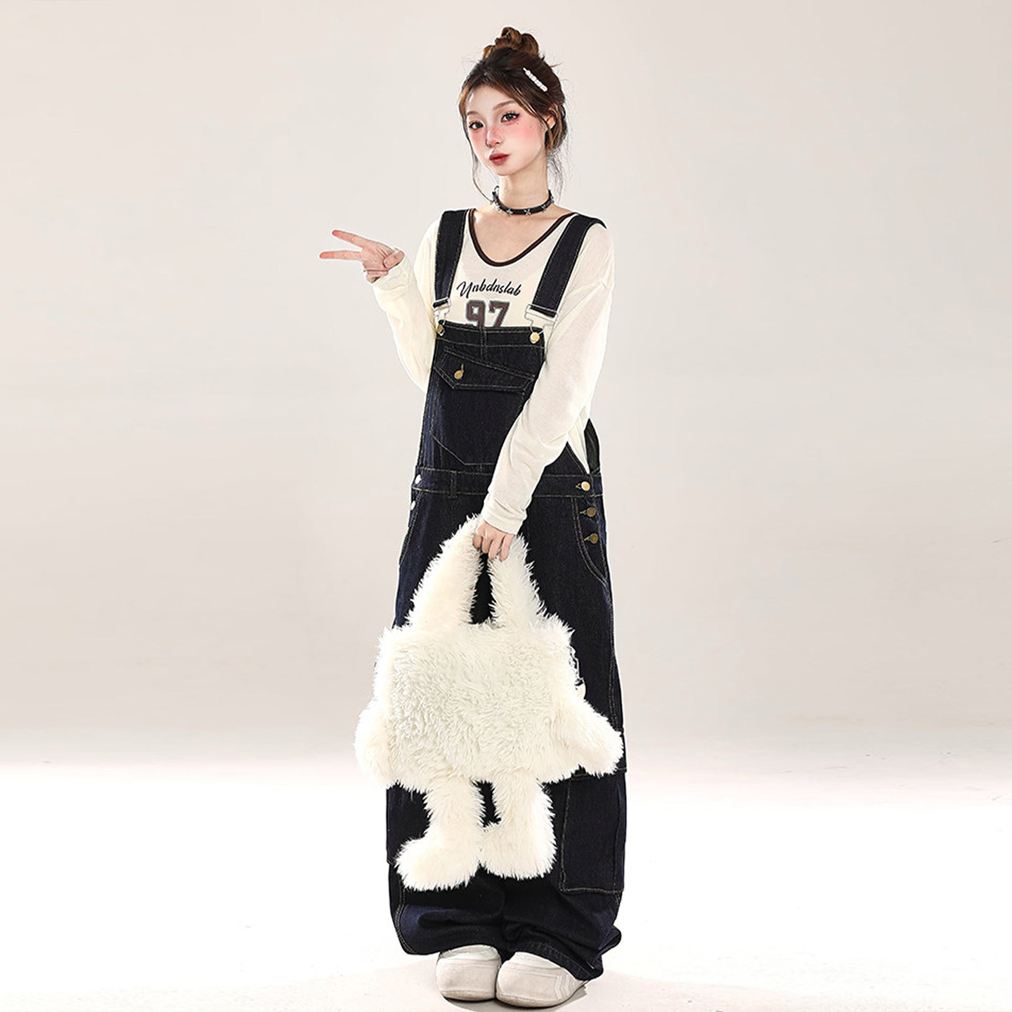 大码女装韩系穿搭牛仔背带裤女胖mm卡其色裤子复古街头工装连体裤,淘宝优惠券,粉丝福利购,淘宝优惠卷