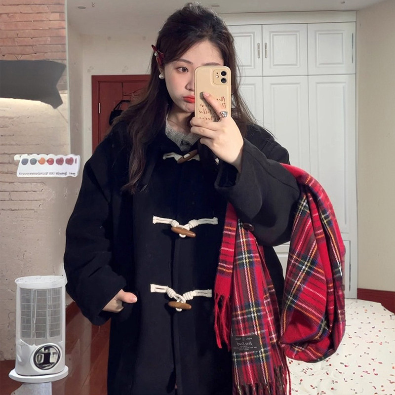 大码女装胖mm黑色牛角扣呢子大衣女高级感长款过膝气质毛呢外套潮,淘宝优惠券,粉丝福利购,淘宝优惠卷