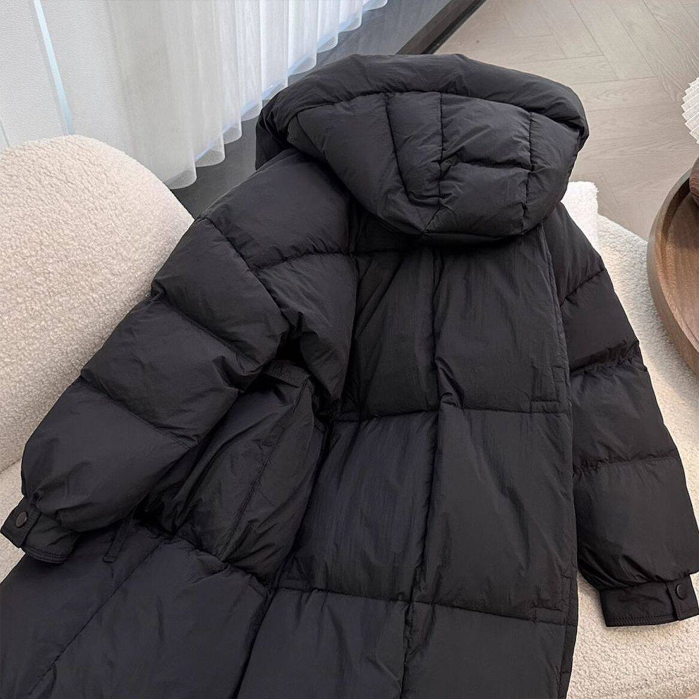 大码女装胖mm黑色加厚保暖过膝棉服上衣女冬季简约高级感连帽外套,淘宝优惠券,粉丝福利购,淘宝优惠卷