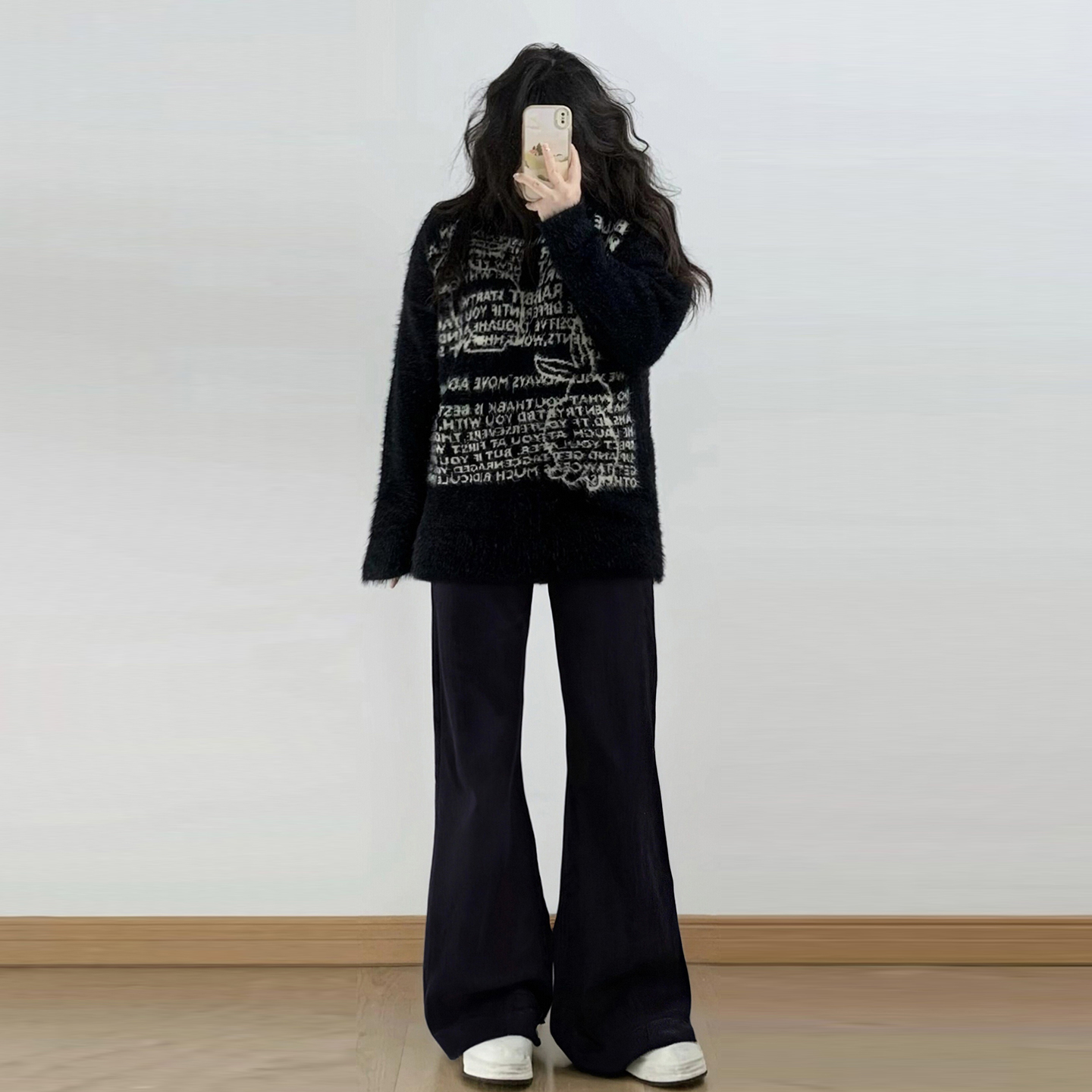 胖mm大码女装黑色加绒加厚牛仔裤女2025新款简约百搭学生阔腿裤子 - 图0