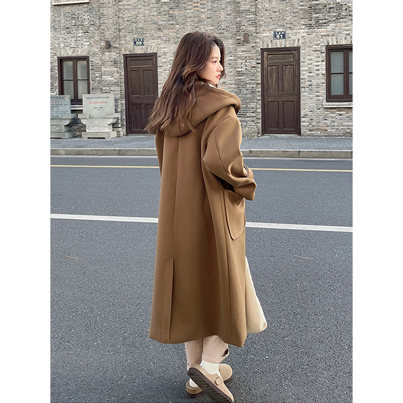 特大码女装胖mm美拉德牛角扣毛呢外套女冬季长款过膝连帽呢子大衣,淘宝优惠券,粉丝福利购,淘宝优惠卷