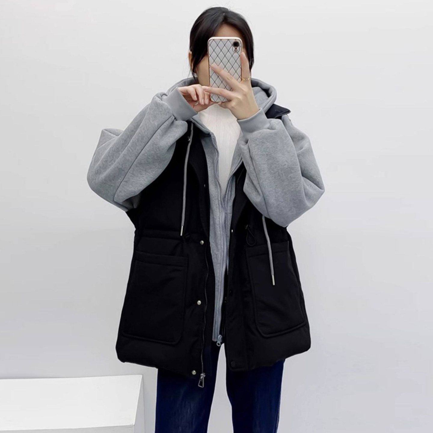 300斤特大码女装韩系百搭加厚棉服女胖mm宽松假两件连帽保暖外套,淘宝优惠券,粉丝福利购,淘宝优惠卷