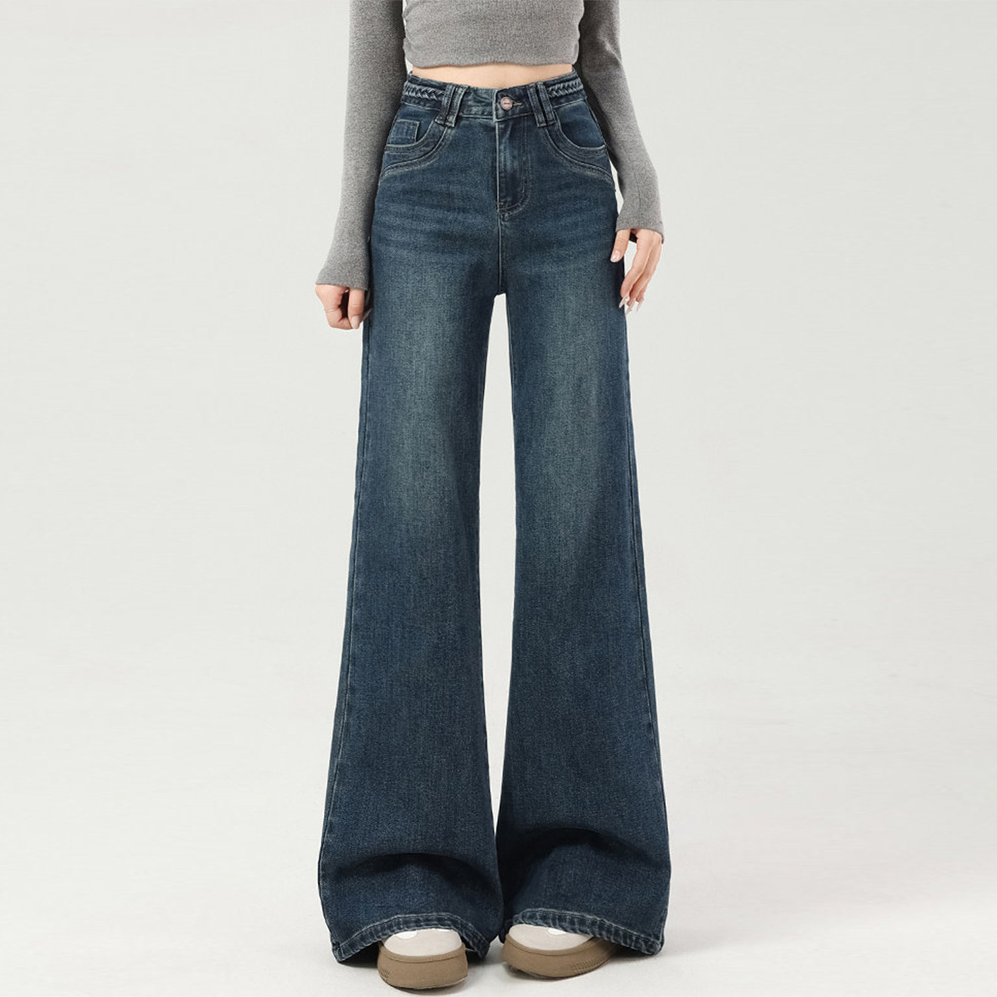 300斤大码女装韩系学院风蓝色牛仔裤女胖mm高腰弹力显瘦微喇裤子,淘宝优惠券,粉丝福利购,淘宝优惠卷